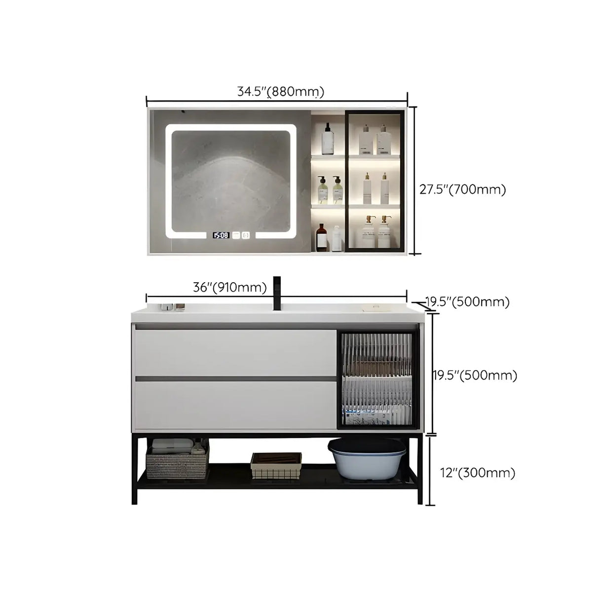 White Wood Modern Bathroom Vanity with Ceramic Top and Sink Image - 57