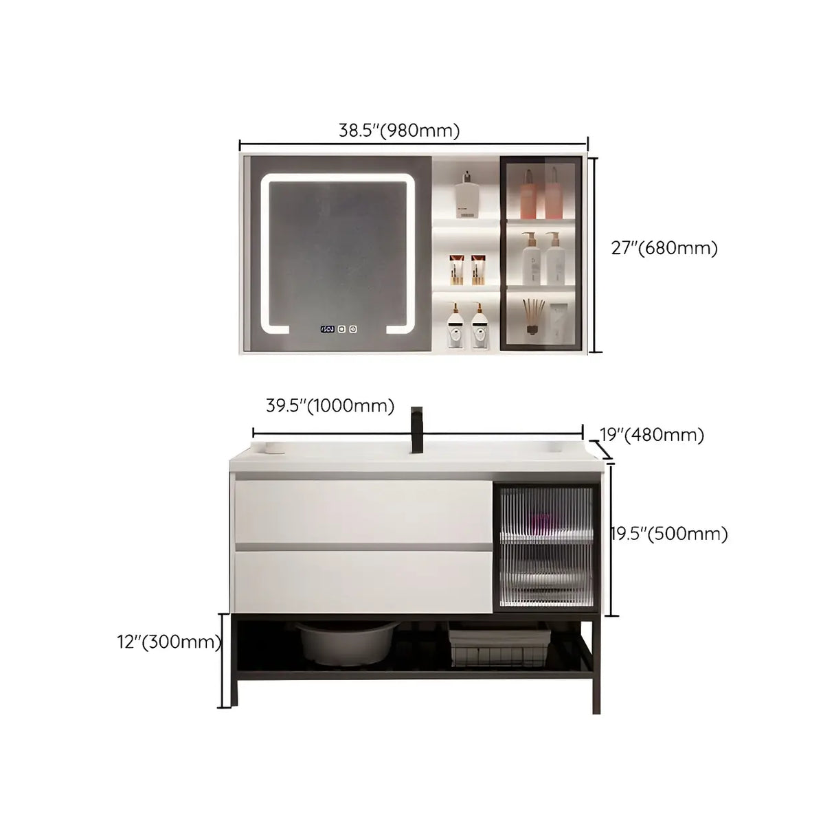 White Wood Modern Bathroom Vanity with Ceramic Top and Sink Image - 59