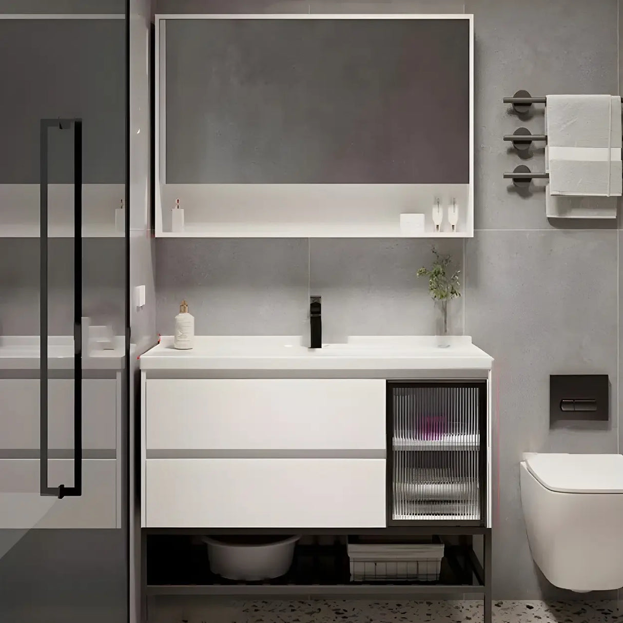 White Wood Modern Bathroom Vanity with Ceramic Top and Sink Image - 26