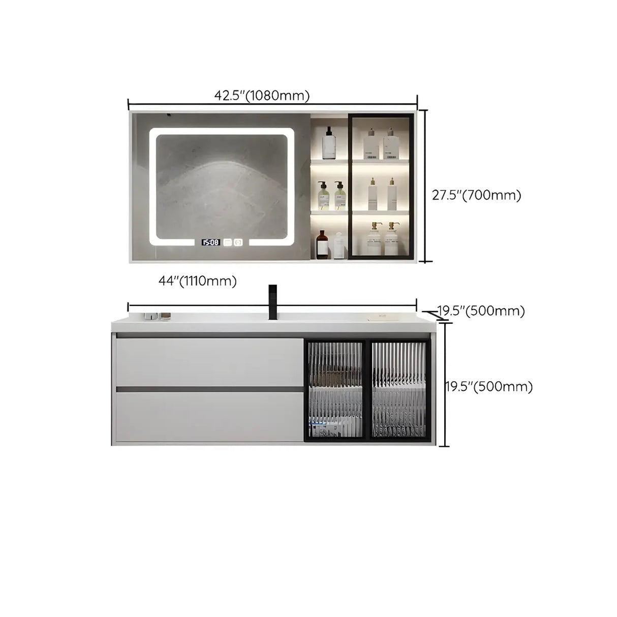 White Wood Modern Bathroom Vanity with Ceramic Top and Sink Image - 60