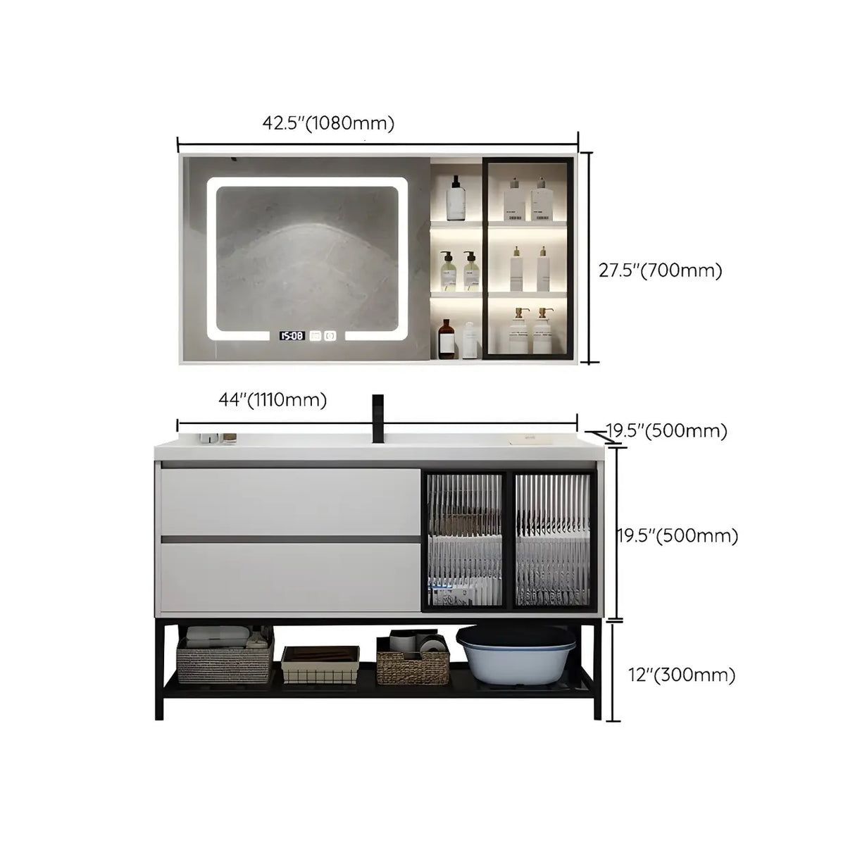 White Wood Modern Bathroom Vanity with Ceramic Top and Sink Image - 61