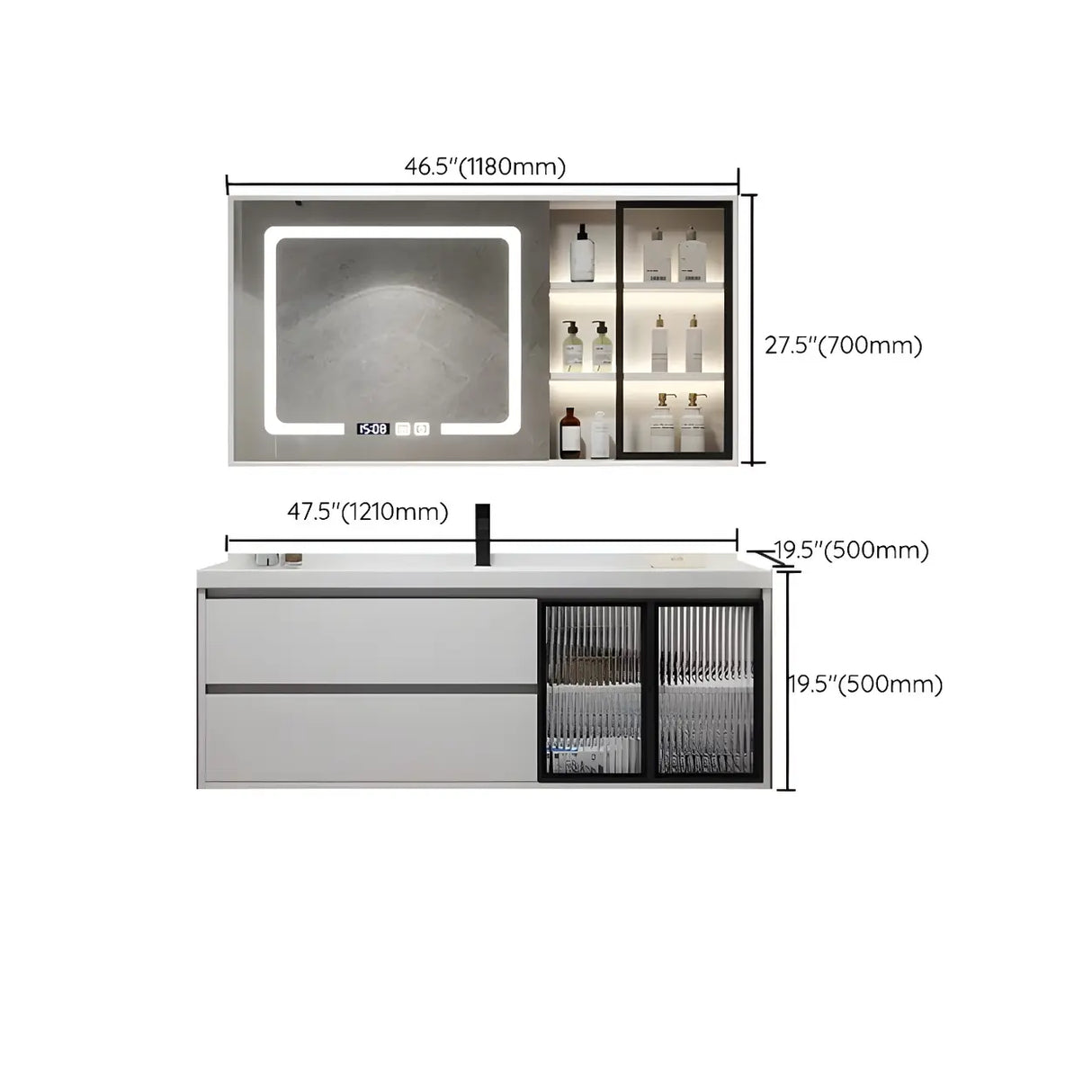 White Wood Modern Bathroom Vanity with Ceramic Top and Sink Image - 62