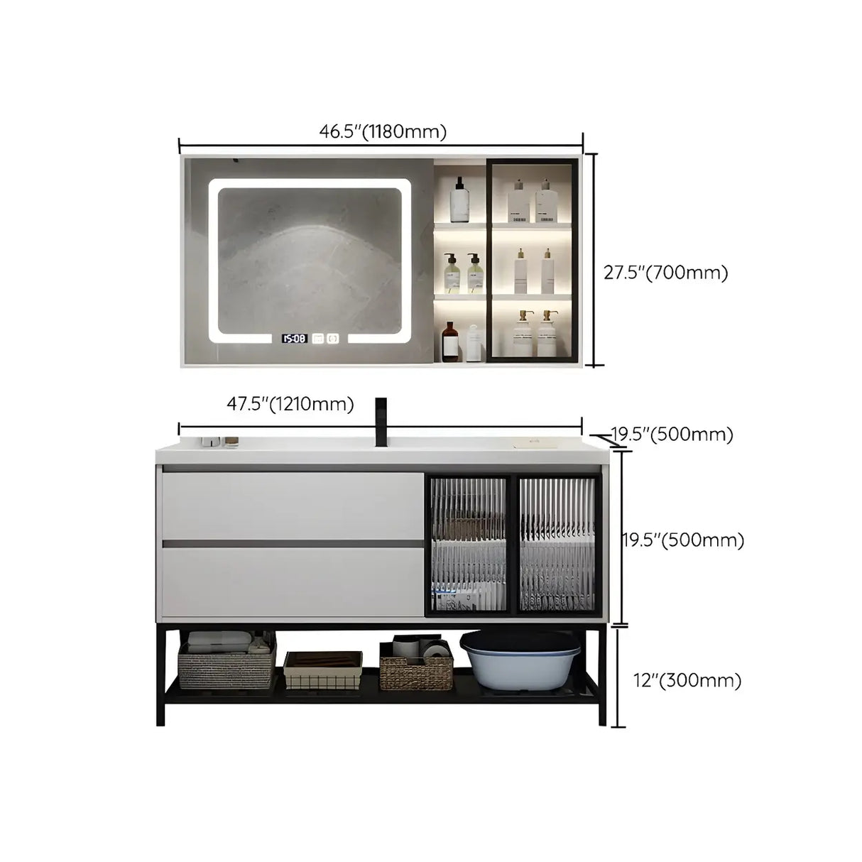 White Wood Modern Bathroom Vanity with Ceramic Top and Sink Image - 63