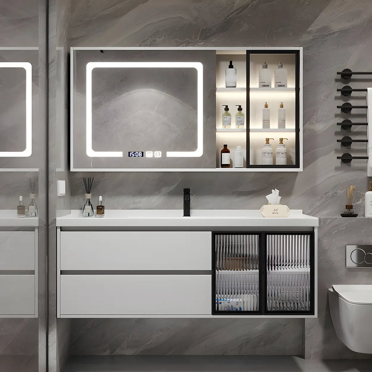 White Wood Modern Bathroom Vanity with Ceramic Top and Sink Image - 3