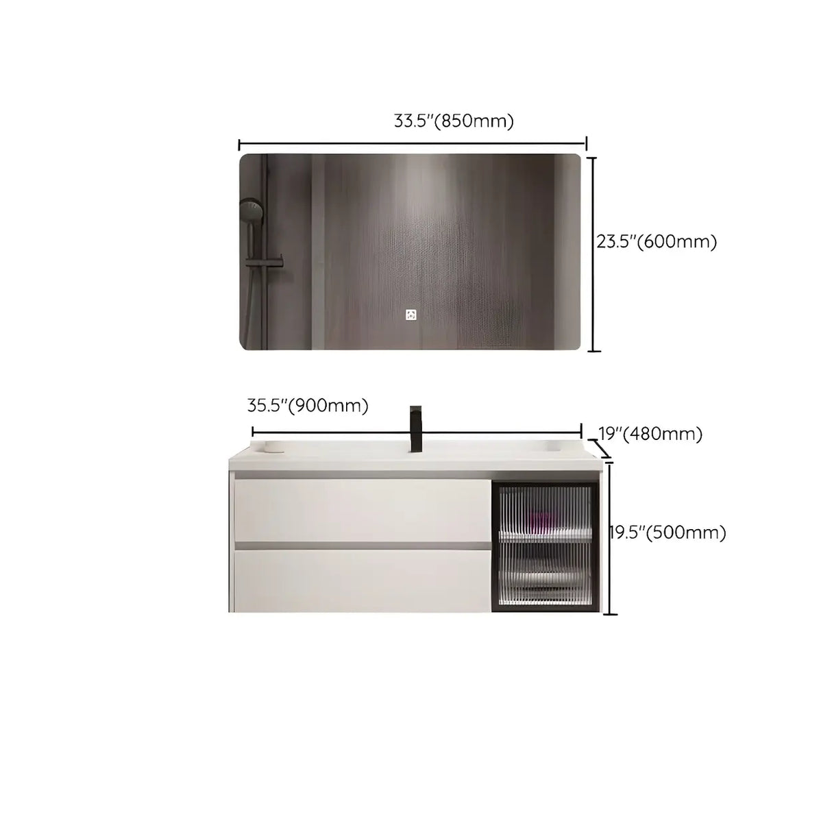White Wood Modern Bathroom Vanity with Ceramic Top and Sink Image - 33
