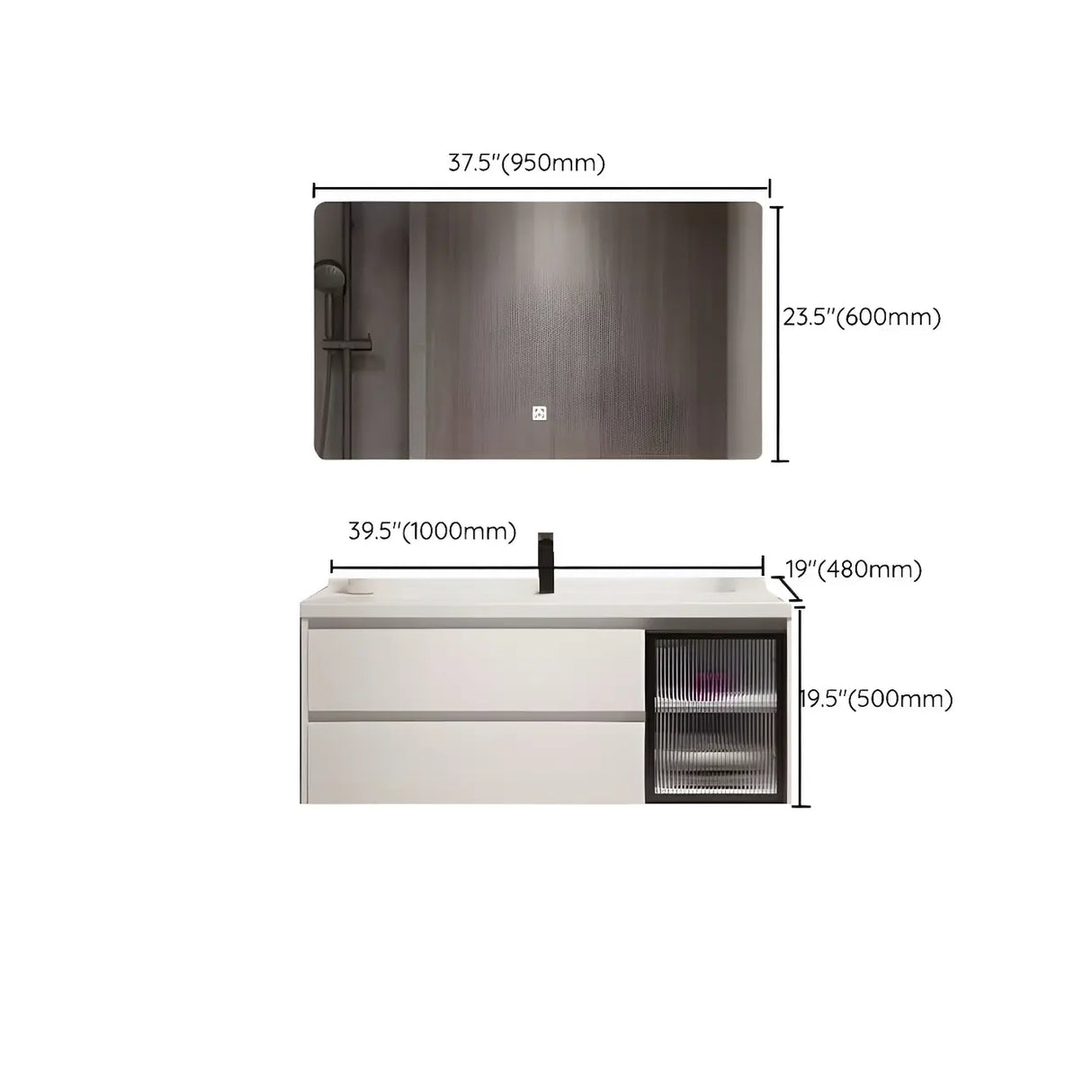 White Wood Modern Bathroom Vanity with Ceramic Top and Sink Image - 34