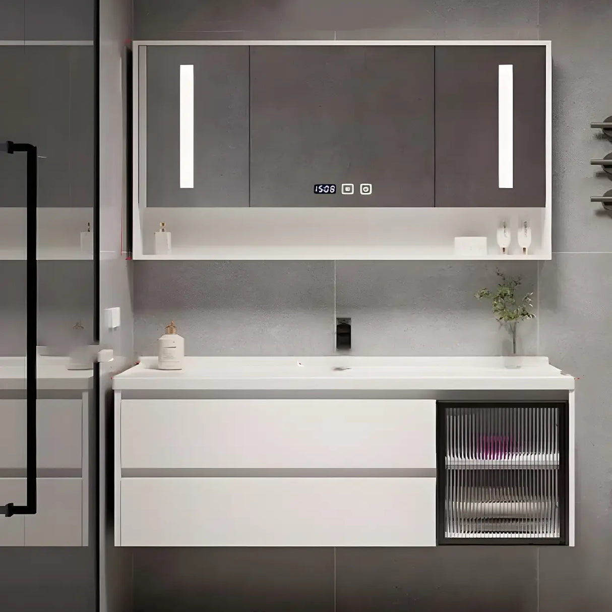 White Wood Modern Bathroom Vanity with Ceramic Top and Sink Image - 4