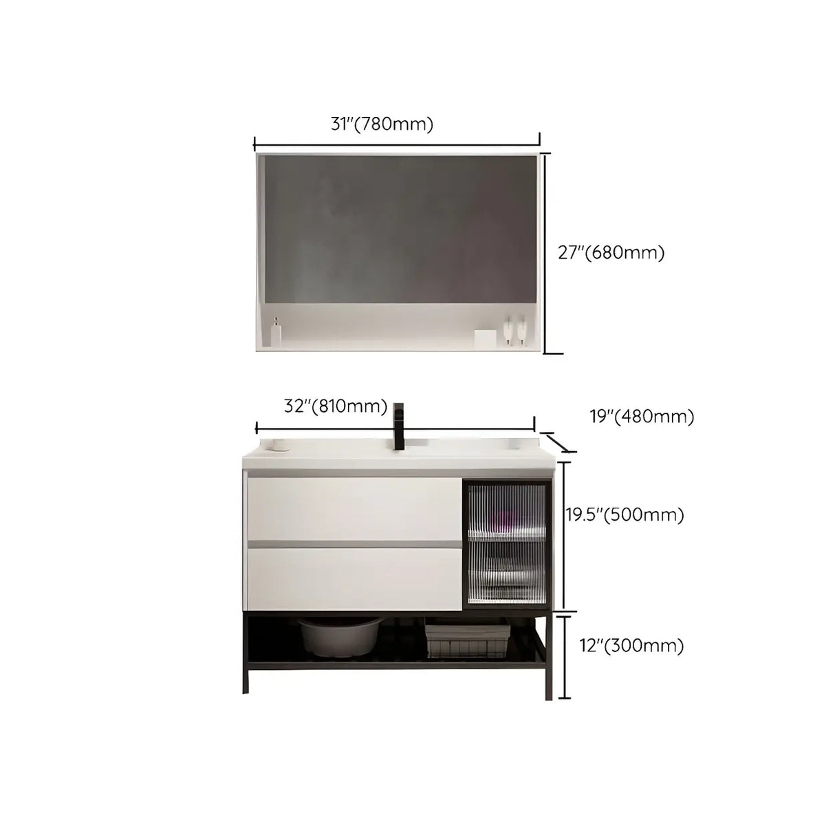 White Wood Modern Bathroom Vanity with Ceramic Top and Sink Image - 38