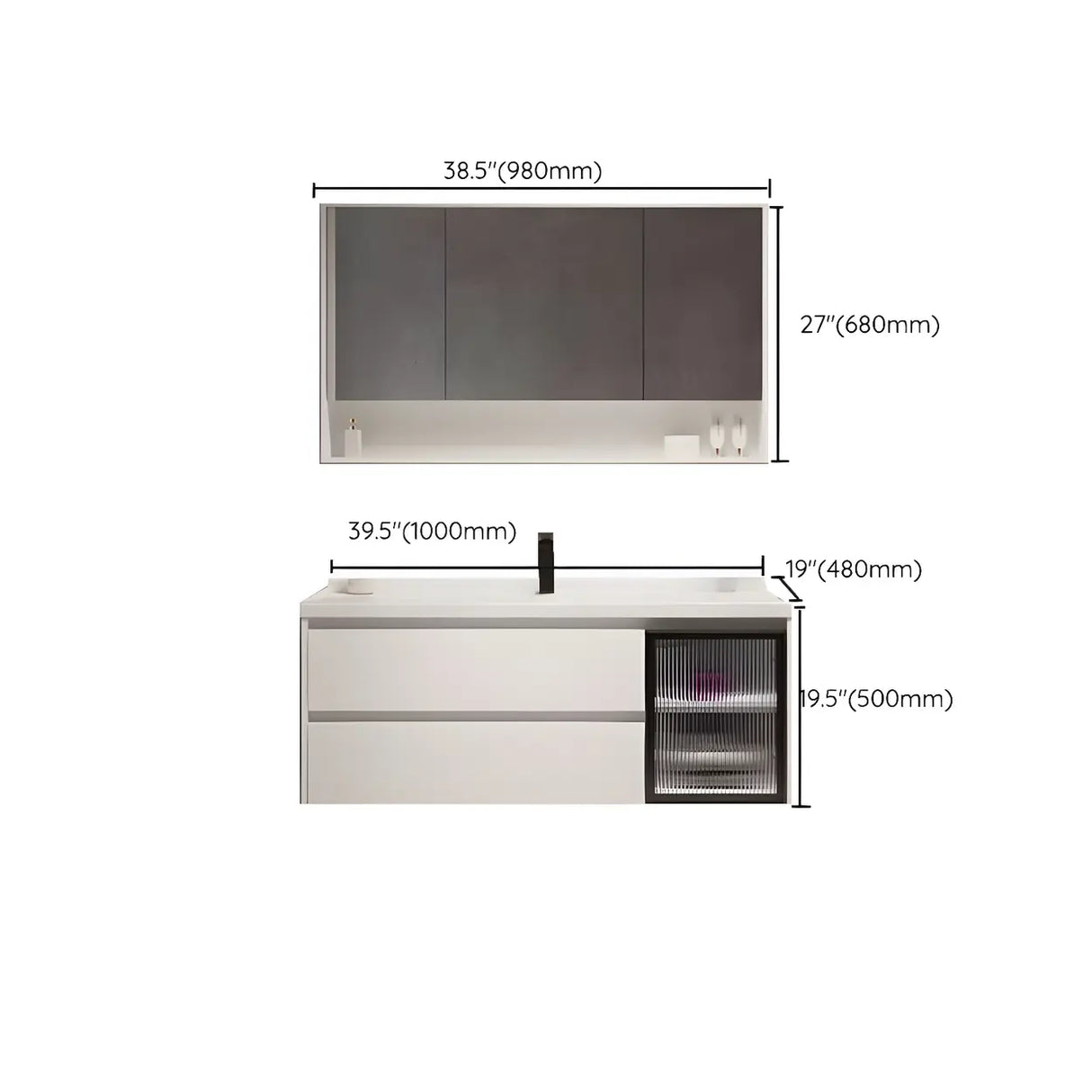 White Wood Modern Bathroom Vanity with Ceramic Top and Sink Image - 40