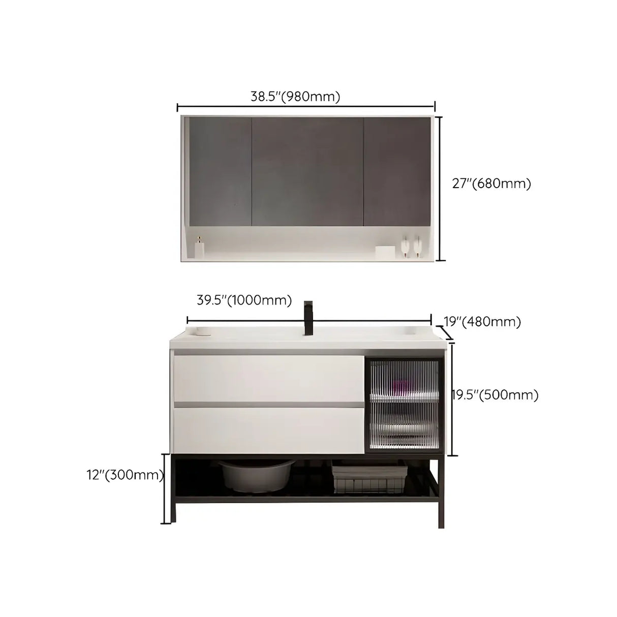 White Wood Modern Bathroom Vanity with Ceramic Top and Sink Image - 41