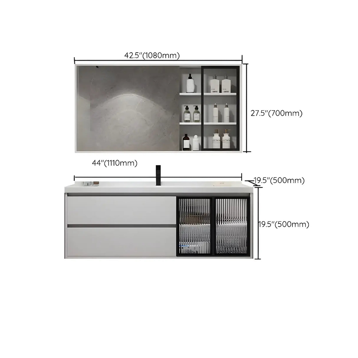 White Wood Modern Bathroom Vanity with Ceramic Top and Sink Image - 42