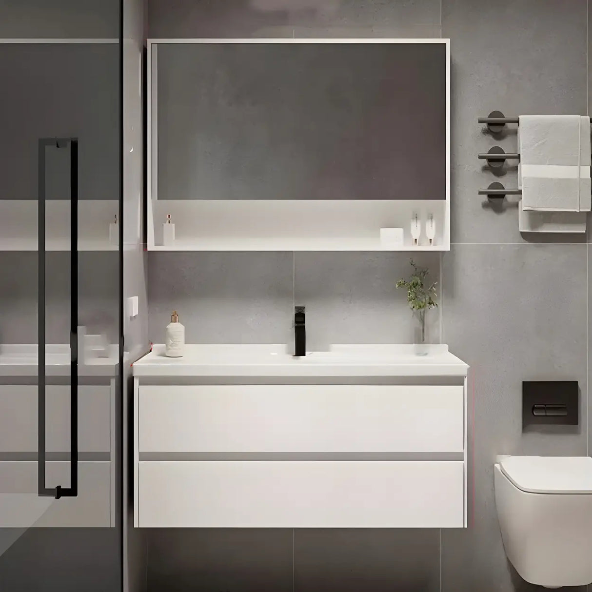 White Wood Modern Bathroom Vanity with Ceramic Top and Sink Image - 9