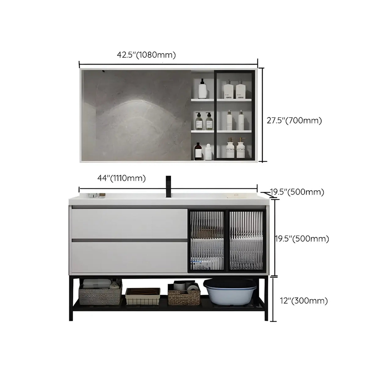 White Wood Modern Bathroom Vanity with Ceramic Top and Sink Image - 43