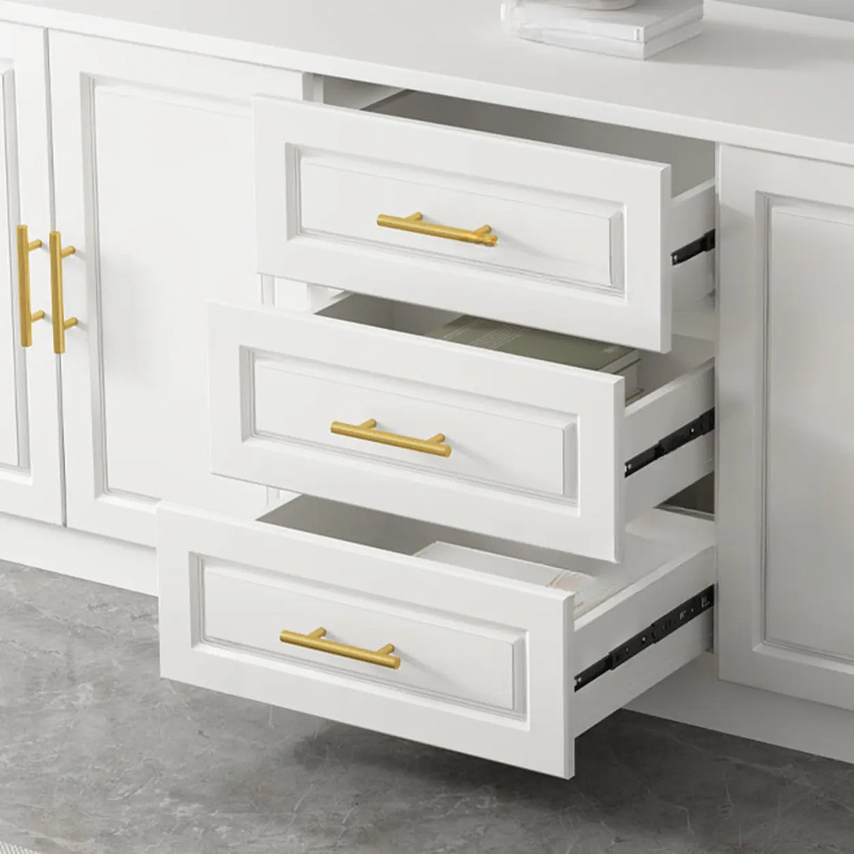 White Wood Open Storage Cabinet Rectangle TV Stand Image - 11