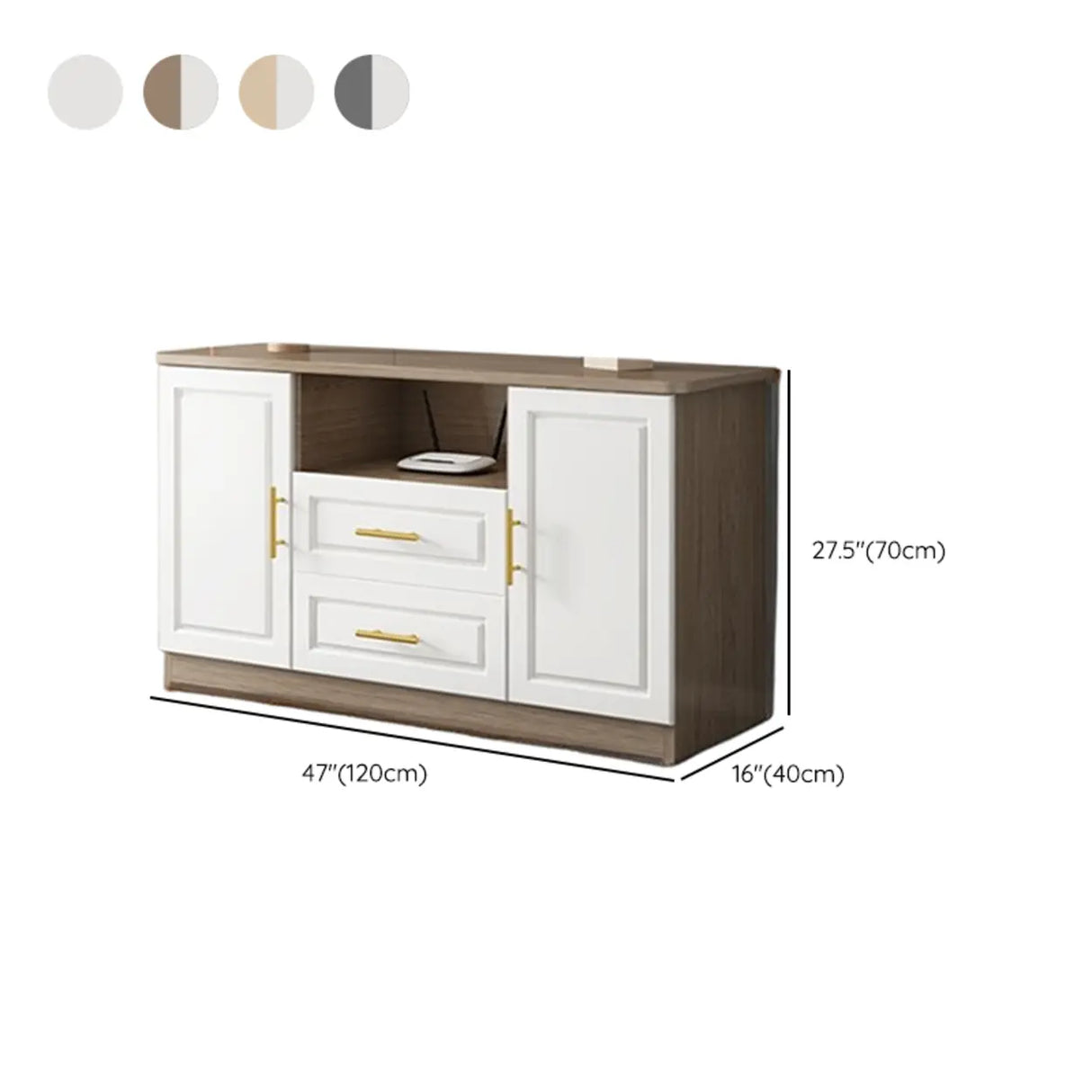White Wood Open Storage Cabinet Rectangle TV Stand Image - 16