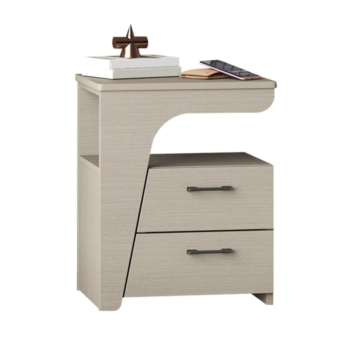 White Wood Open Storage Nightstand with 2 Drawers Shelf Image - 10