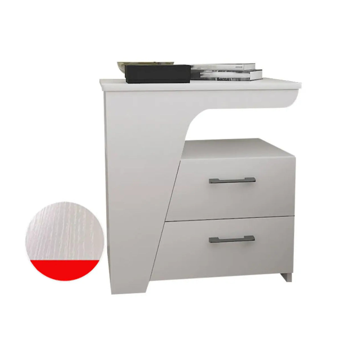 White Wood Open Storage Nightstand with 2 Drawers Shelf Image - 11