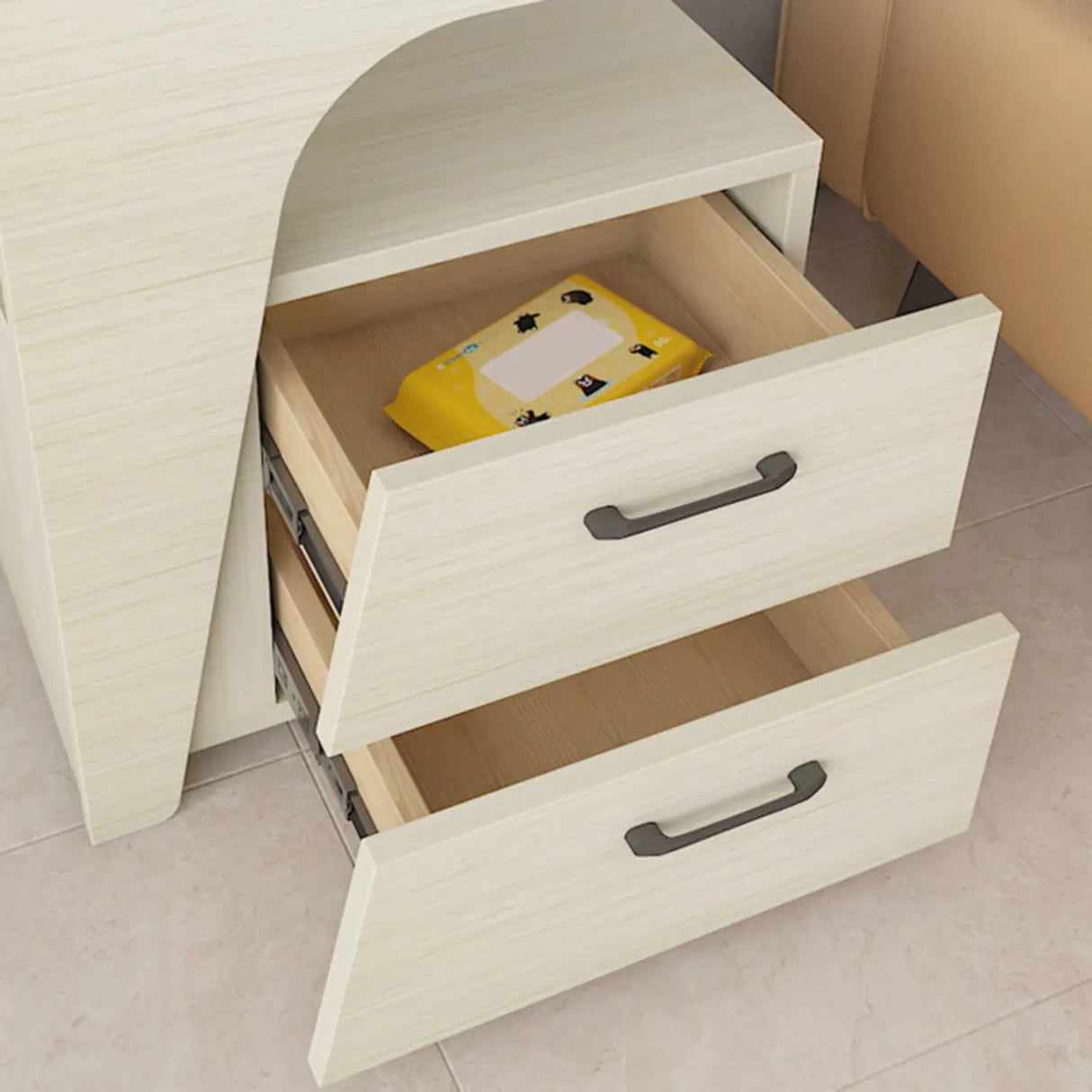 White Wood Open Storage Nightstand with 2 Drawers Shelf Image - 13