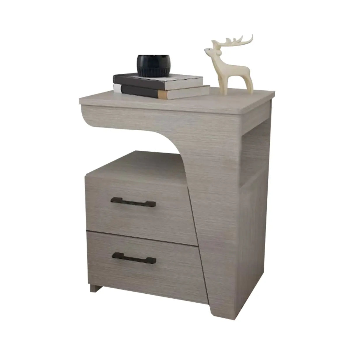 White Wood Open Storage Nightstand with 2 Drawers Shelf Image - 14