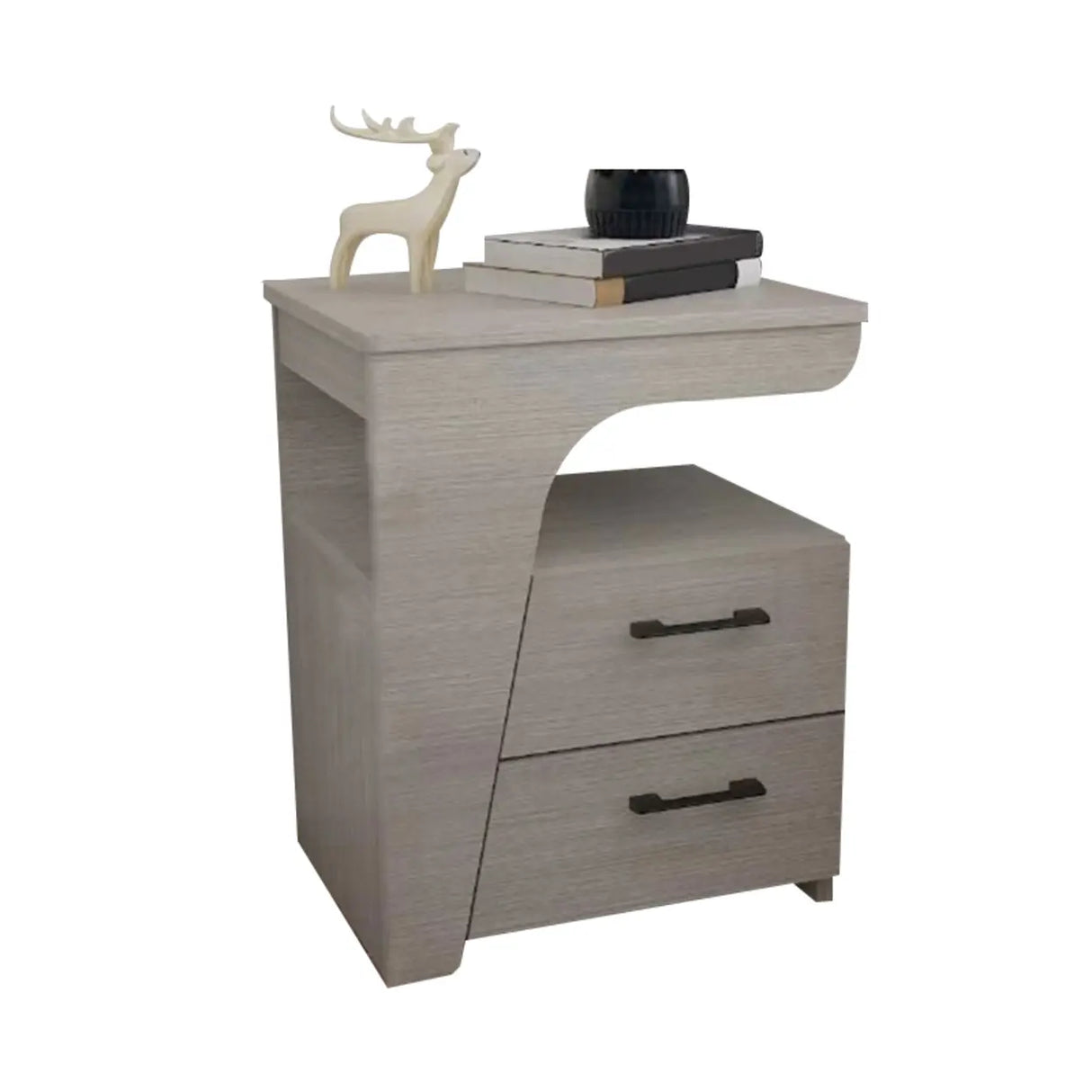 White Wood Open Storage Nightstand with 2 Drawers Shelf Image - 15