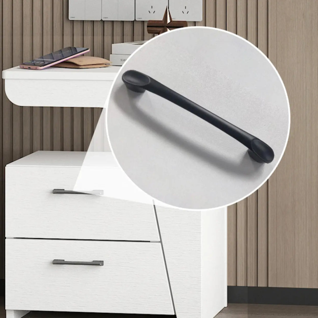 White Wood Open Storage Nightstand with 2 Drawers Shelf Image - 16