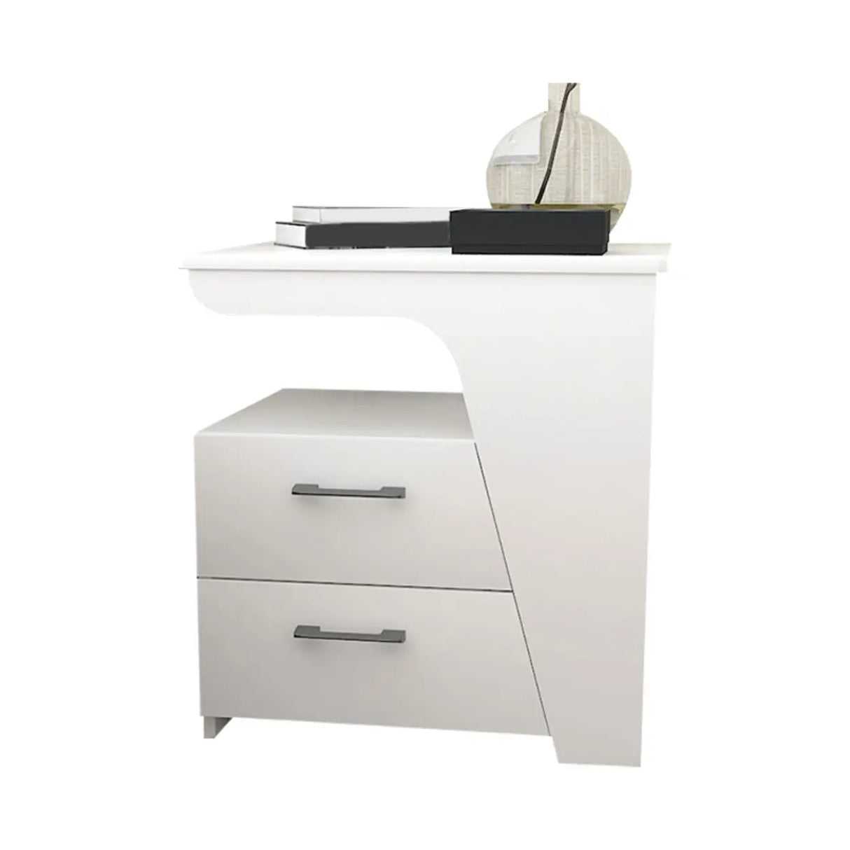 White Wood Open Storage Nightstand with 2 Drawers Shelf Image - 18