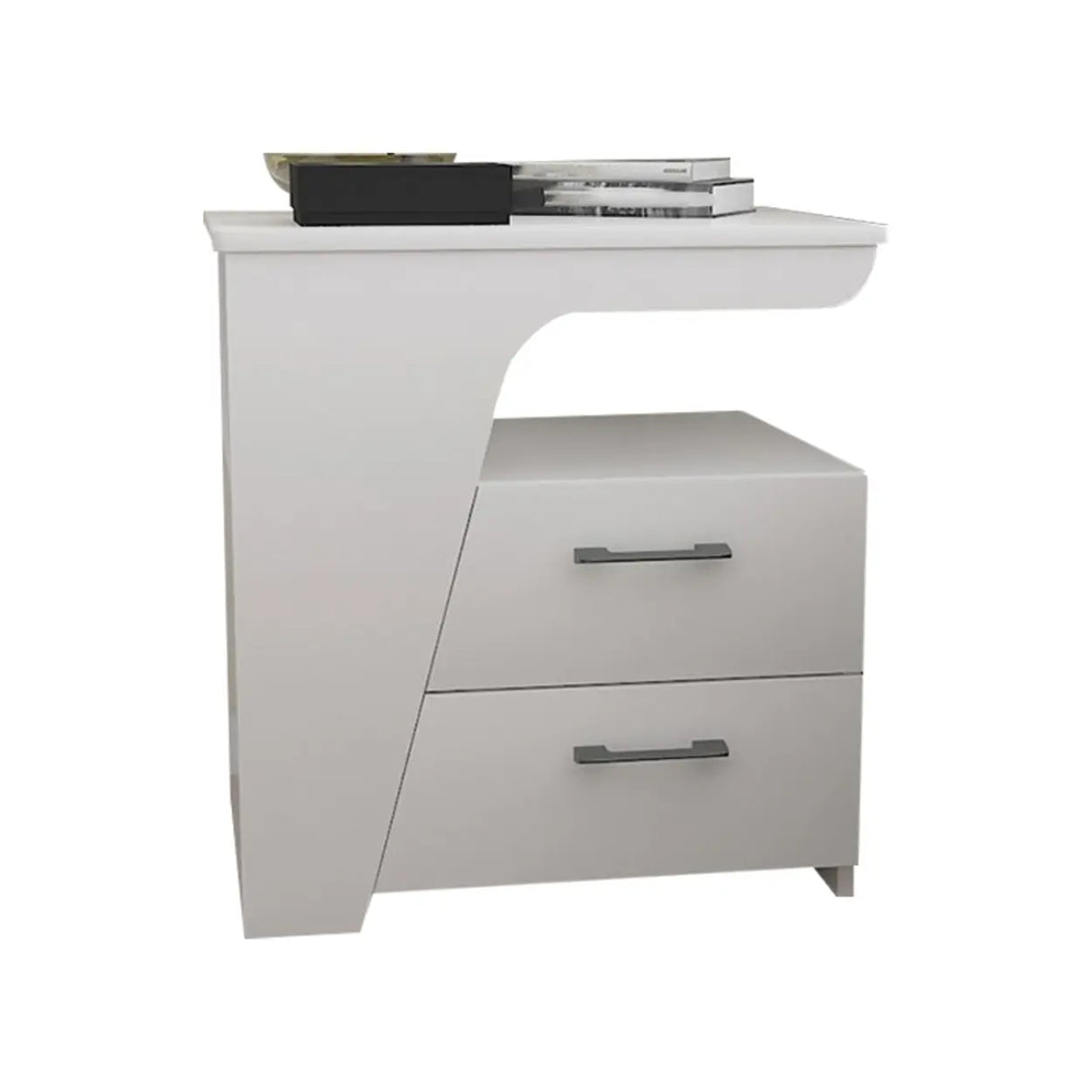 White Wood Open Storage Nightstand with 2 Drawers Shelf Image - 19