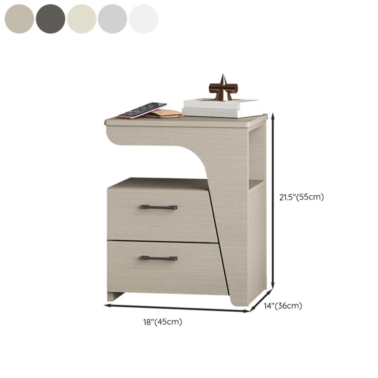 White Wood Open Storage Nightstand with 2 Drawers Shelf Image - 21