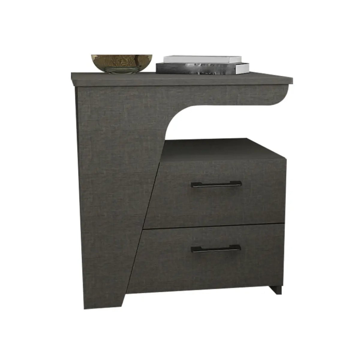 White Wood Open Storage Nightstand with 2 Drawers Shelf Image - 4