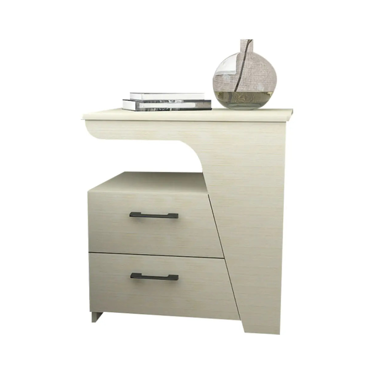 White Wood Open Storage Nightstand with 2 Drawers Shelf Image - 5