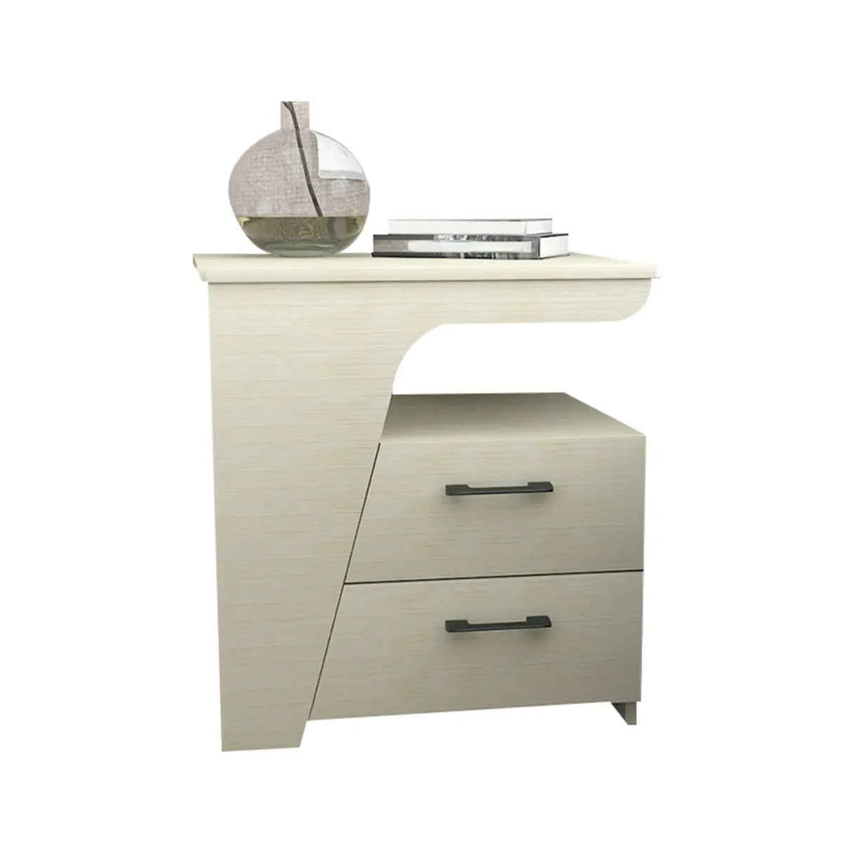 White Wood Open Storage Nightstand with 2 Drawers Shelf Image - 7