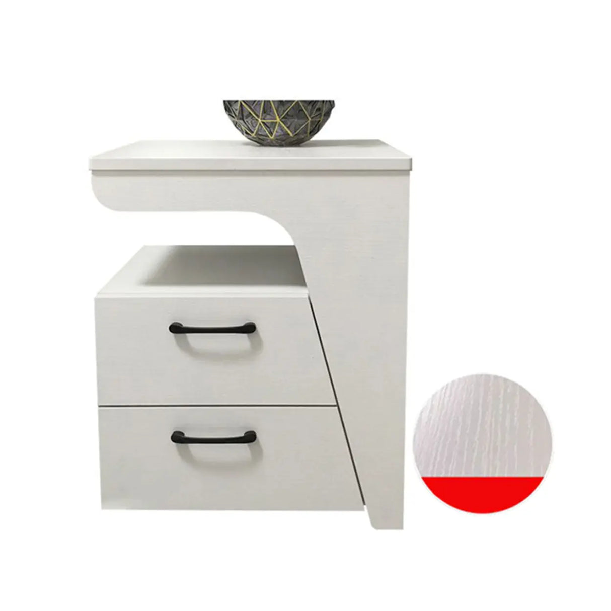White Wood Open Storage Nightstand with 2 Drawers Shelf Image - 9