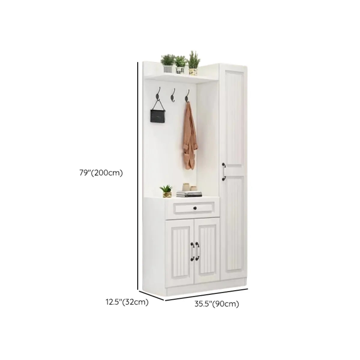 White Wood Shoe Storage Drawers Coat Rack with Shelves Image - 16