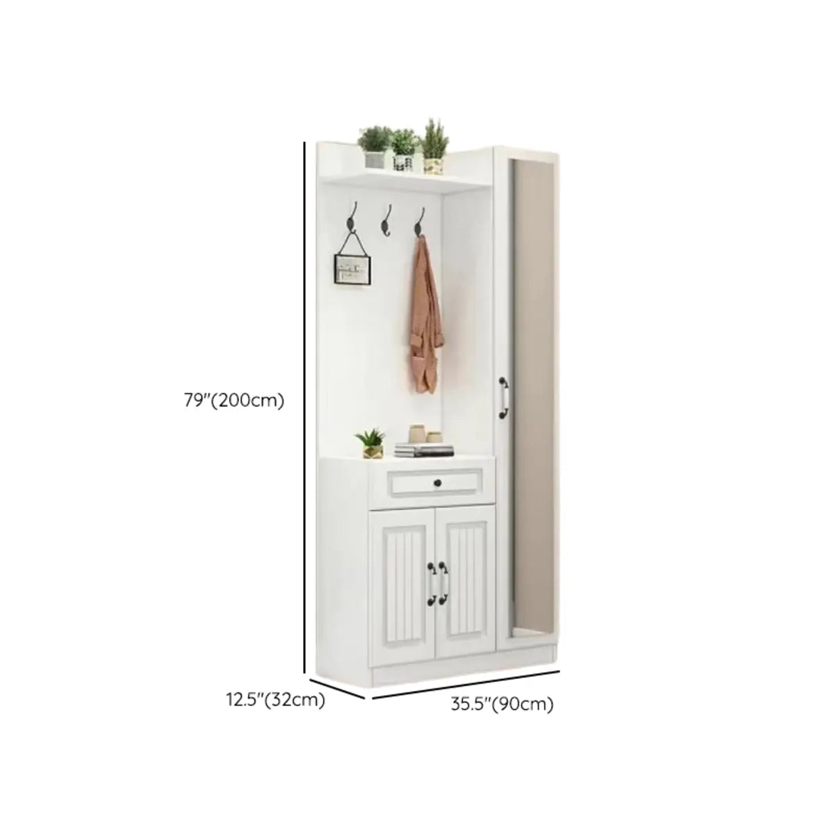 White Wood Shoe Storage Drawers Coat Rack with Shelves Image - 17