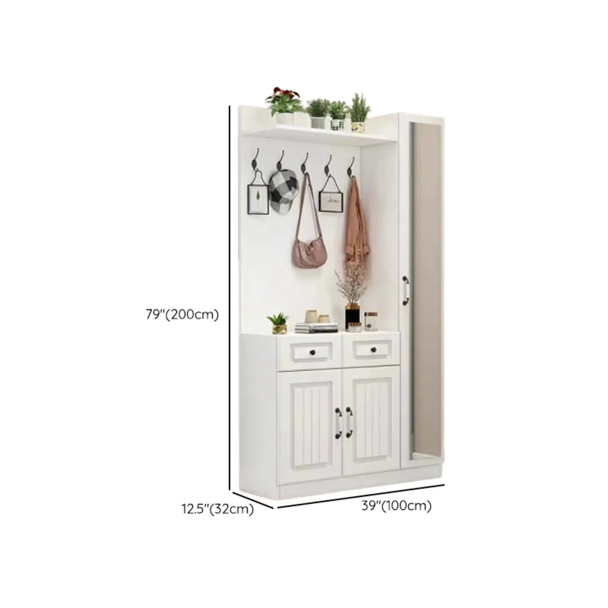 White Wood Shoe Storage Drawers Coat Rack with Shelves Image - 19
