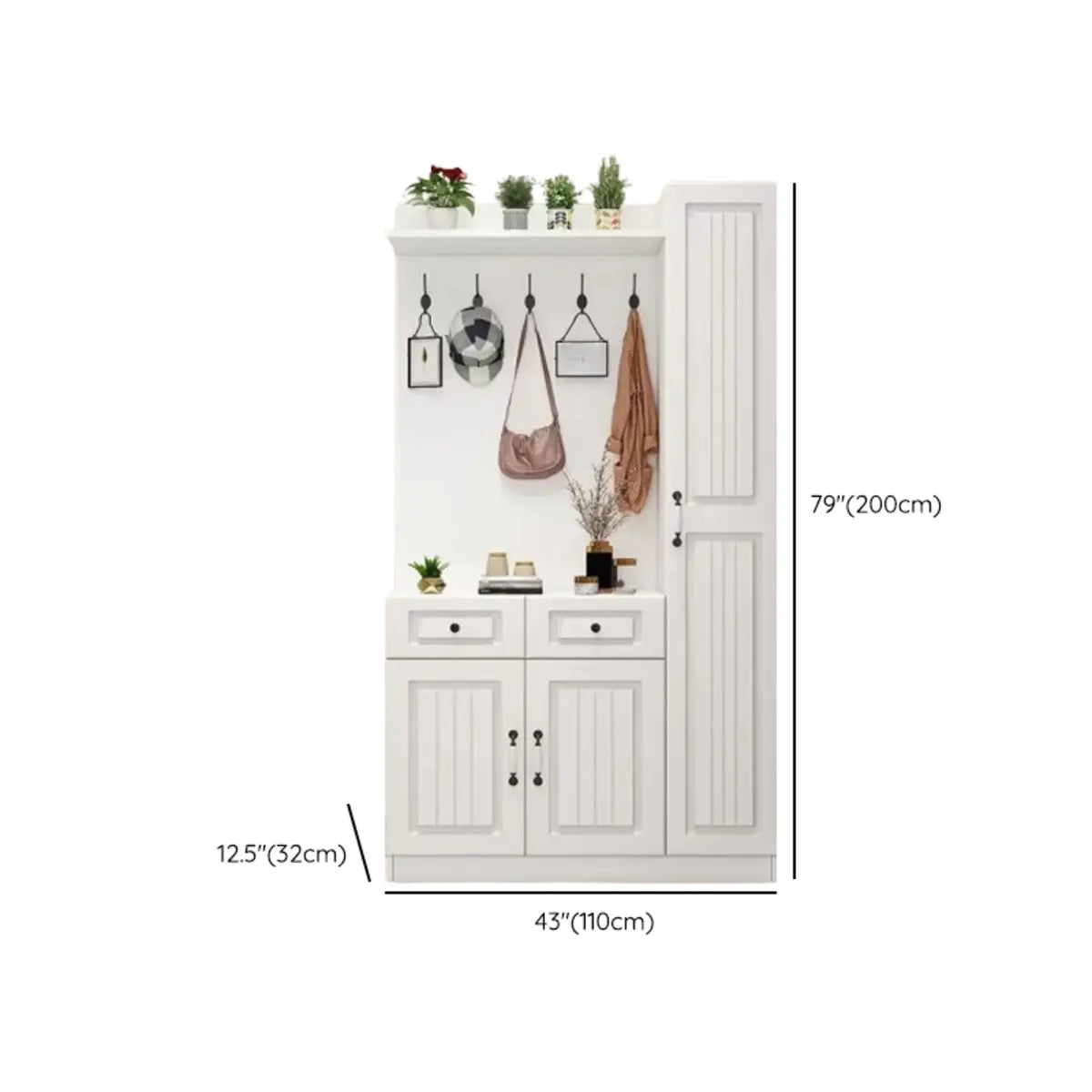 White Wood Shoe Storage Drawers Coat Rack with Shelves Image - 20