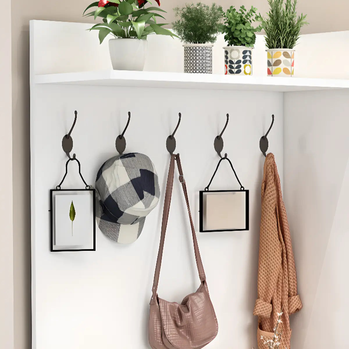 White Wood Shoe Storage Drawers Coat Rack with Shelves Image - 6