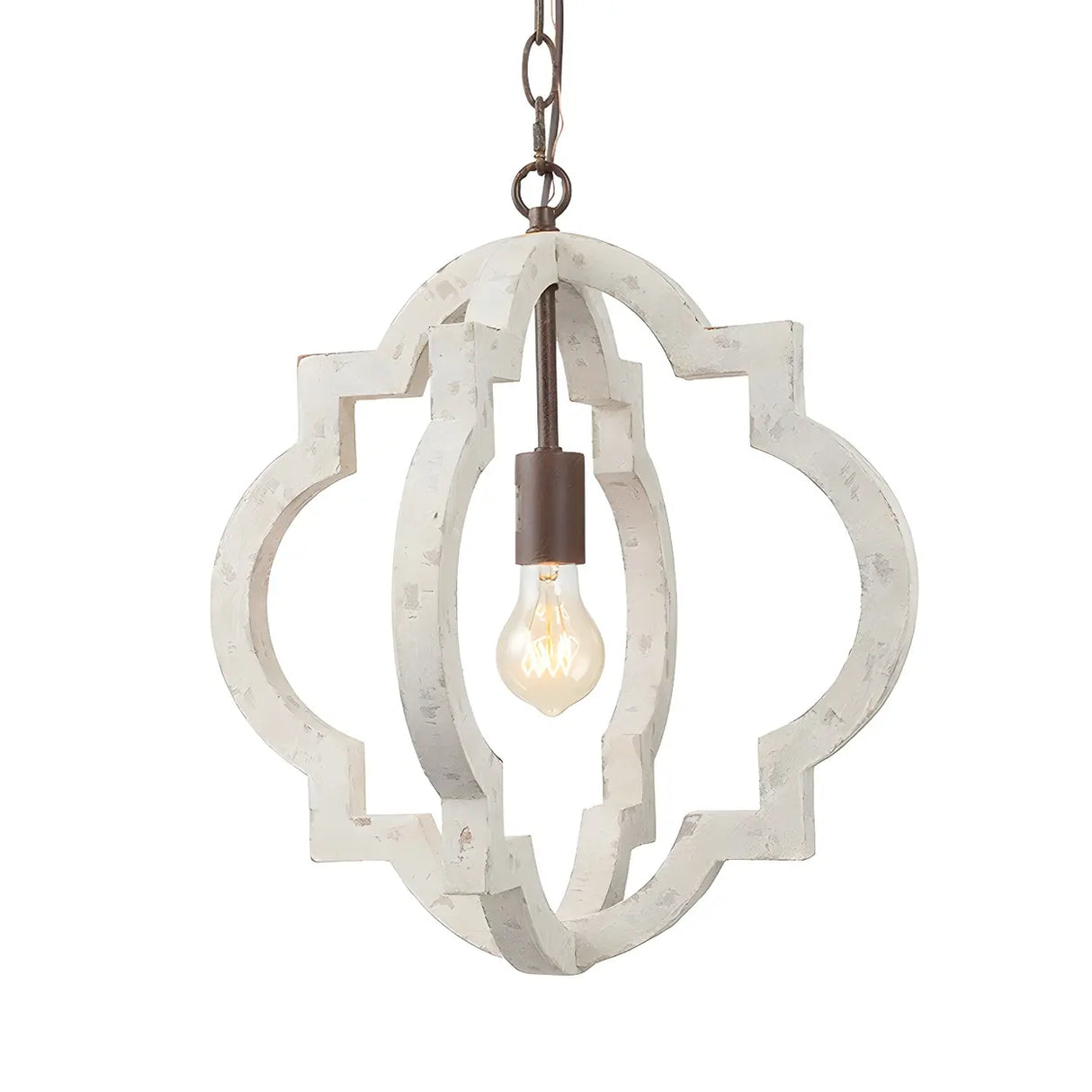 White Wood Small Candle Geometric Foyer Chandelier Image - 5