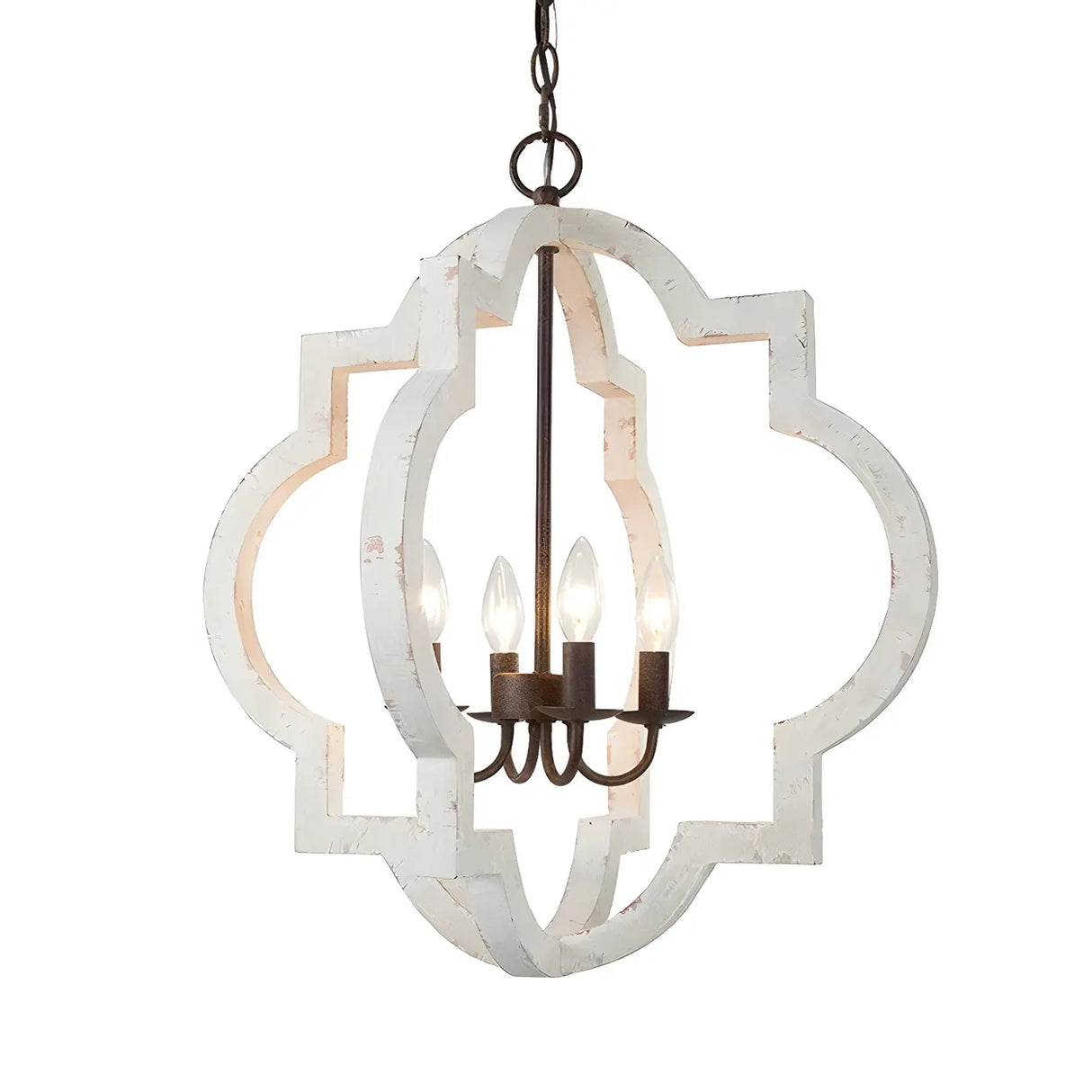 White Wood Small Candle Geometric Foyer Chandelier Image - 7
