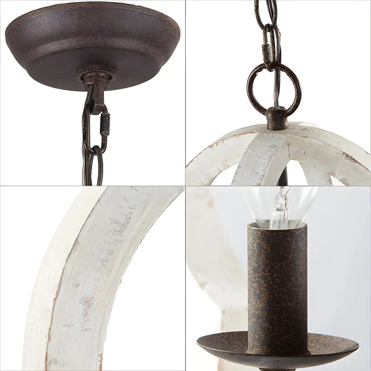 White Wood Small Candle Geometric Foyer Chandelier Image - 8