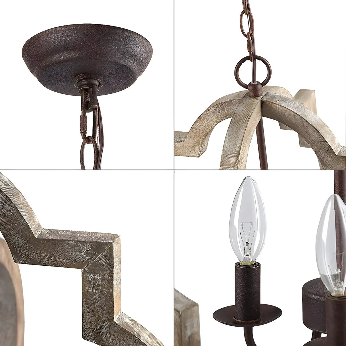 White Wood Small Candle Geometric Foyer Chandelier Image - 9