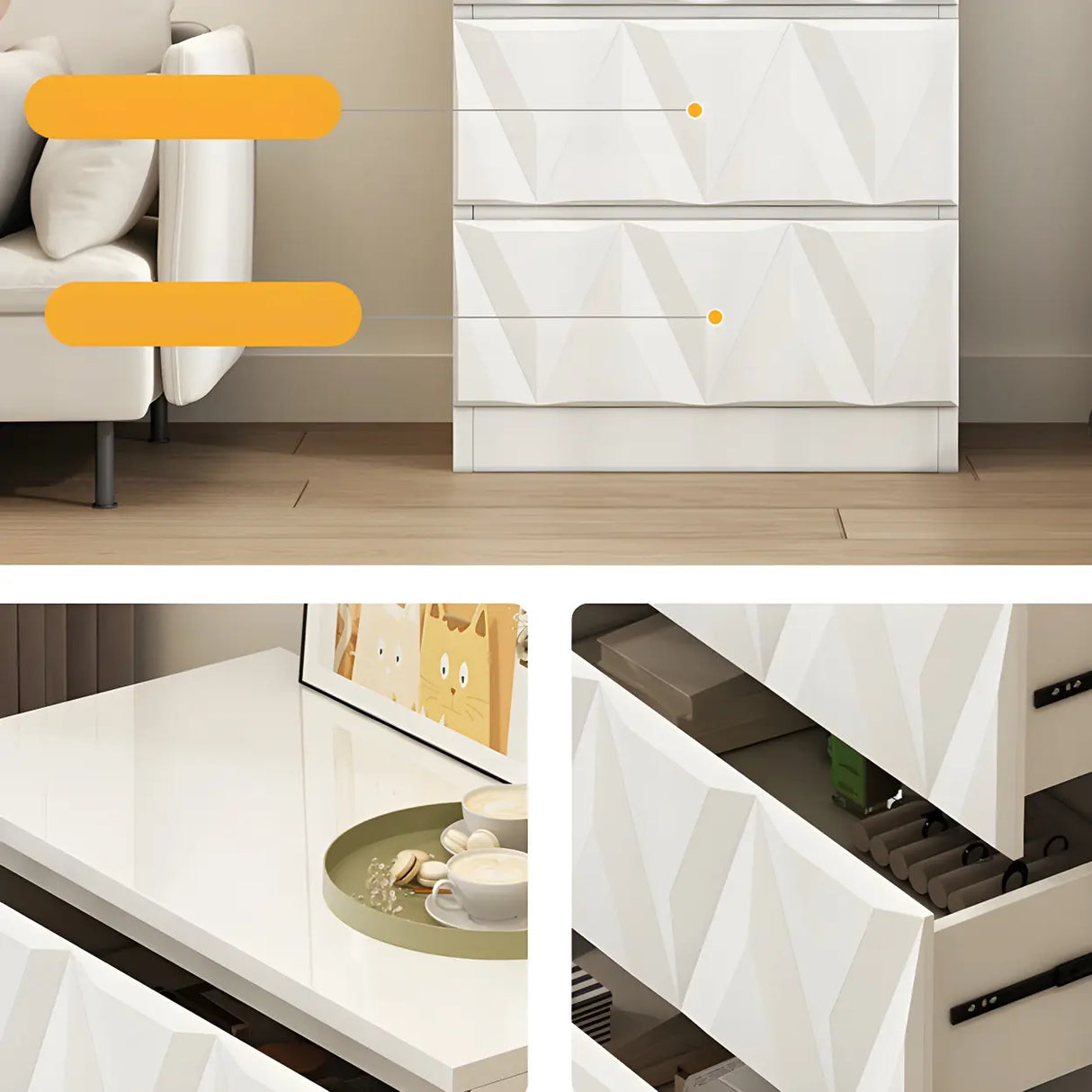 White Wood Soft-Close Drawers Dresser Chest Image - 13