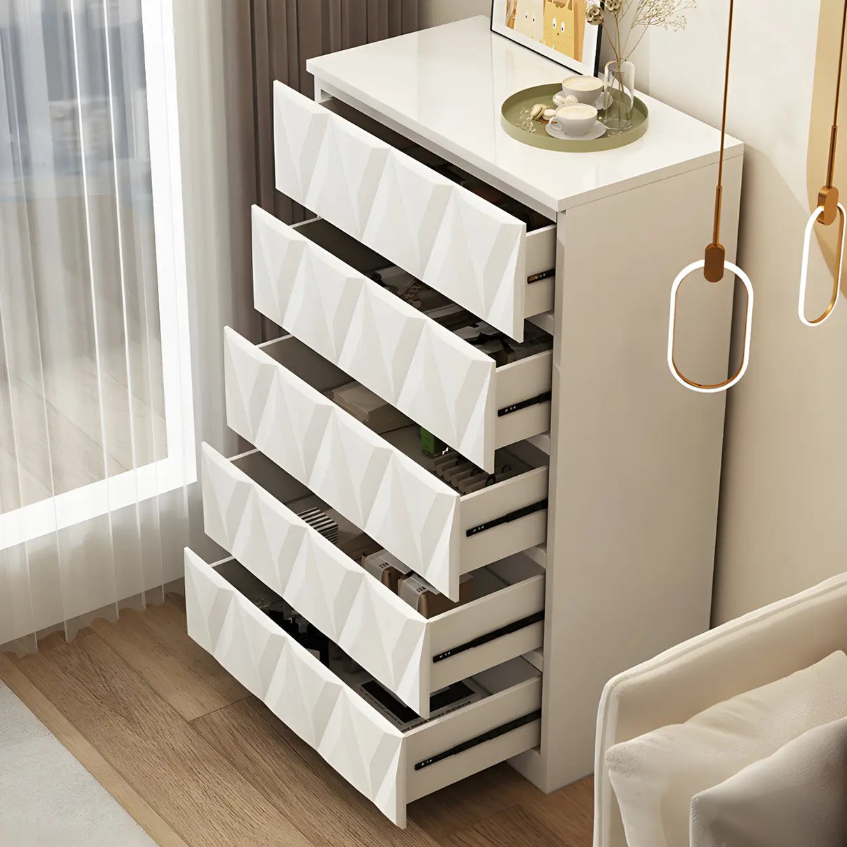 White Wood Soft-Close Drawers Dresser Chest Image - 15