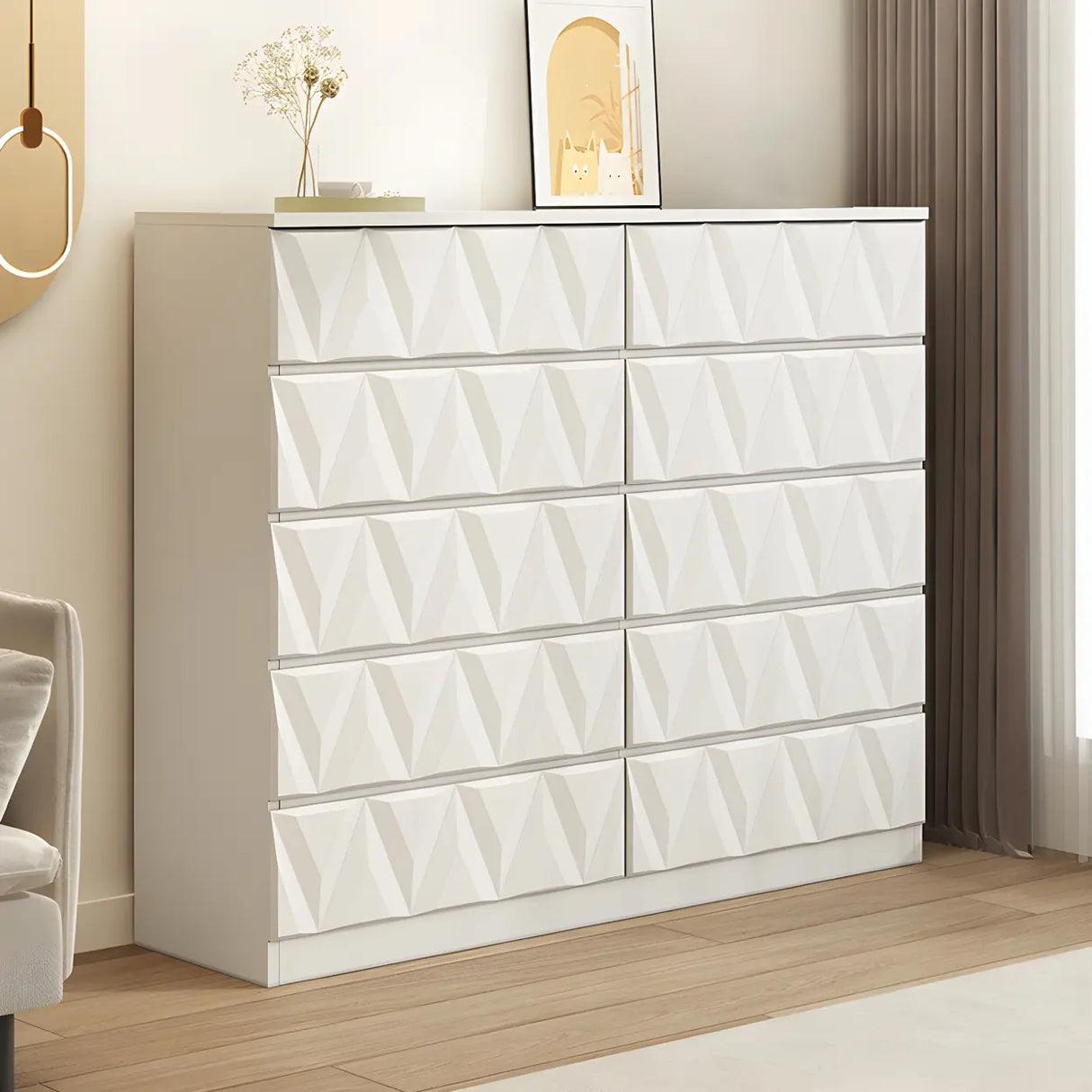 White Wood Soft-Close Drawers Dresser Chest Image - 16