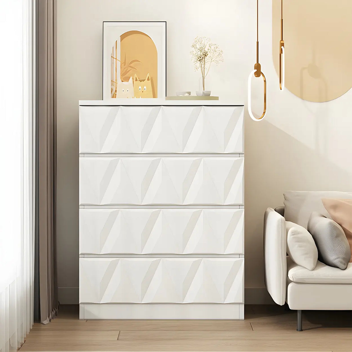 White Wood Soft-Close Drawers Dresser Chest Image - 4