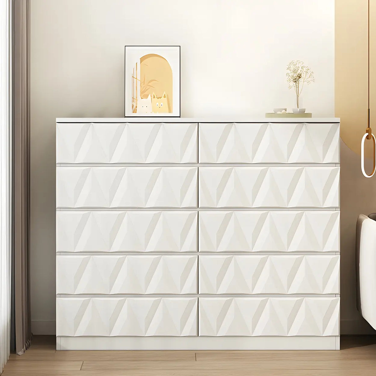 White Wood Soft-Close Drawers Dresser Chest Image - 8