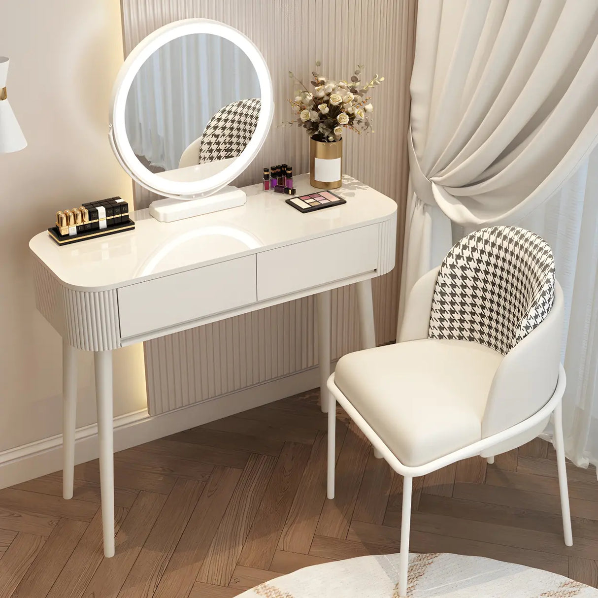 White Wood Standard Width Makeup Vanity with Drawers Image - 2