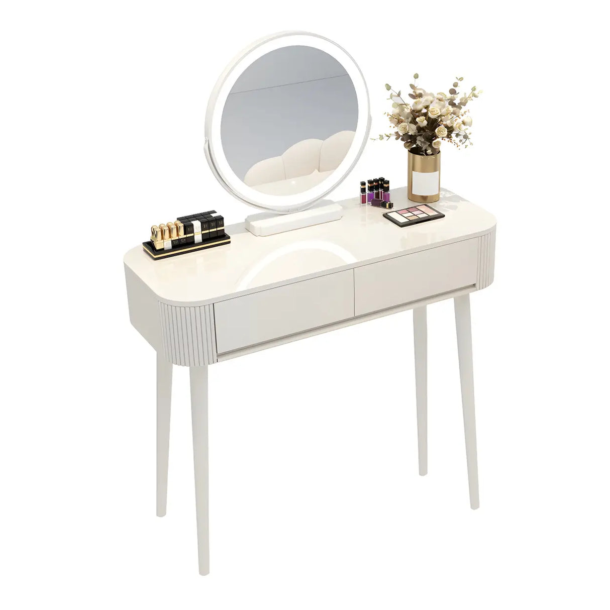 White Wood Standard Width Makeup Vanity with Drawers Image - 5