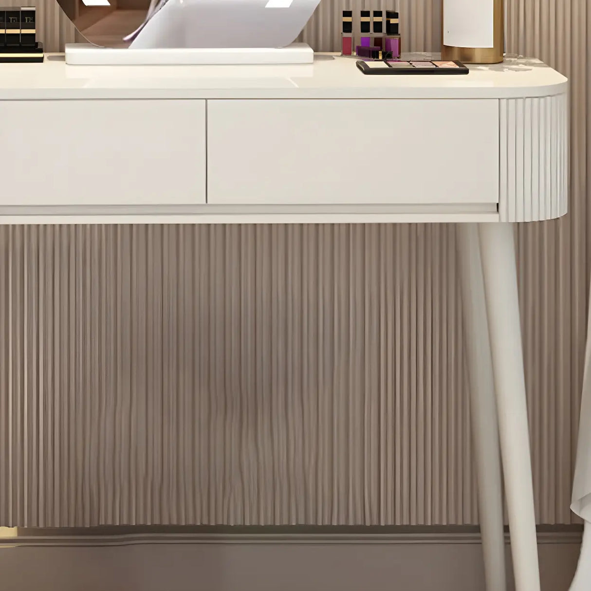 White Wood Standard Width Makeup Vanity with Drawers Image - 6
