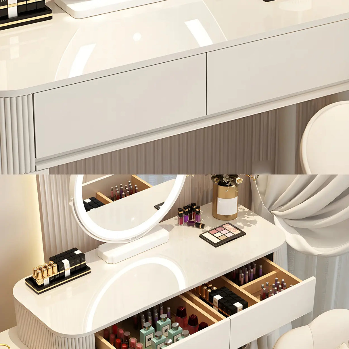 White Wood Standard Width Makeup Vanity with Drawers Image - 7